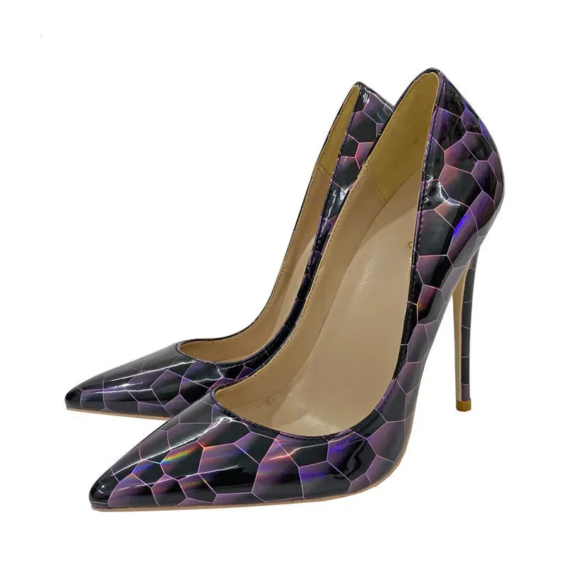 12cm Black graffiti high heels women's high heels