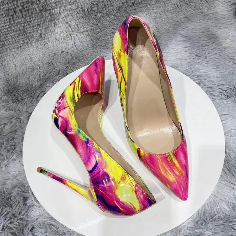 12cm heel Glossy Colorful Print Women