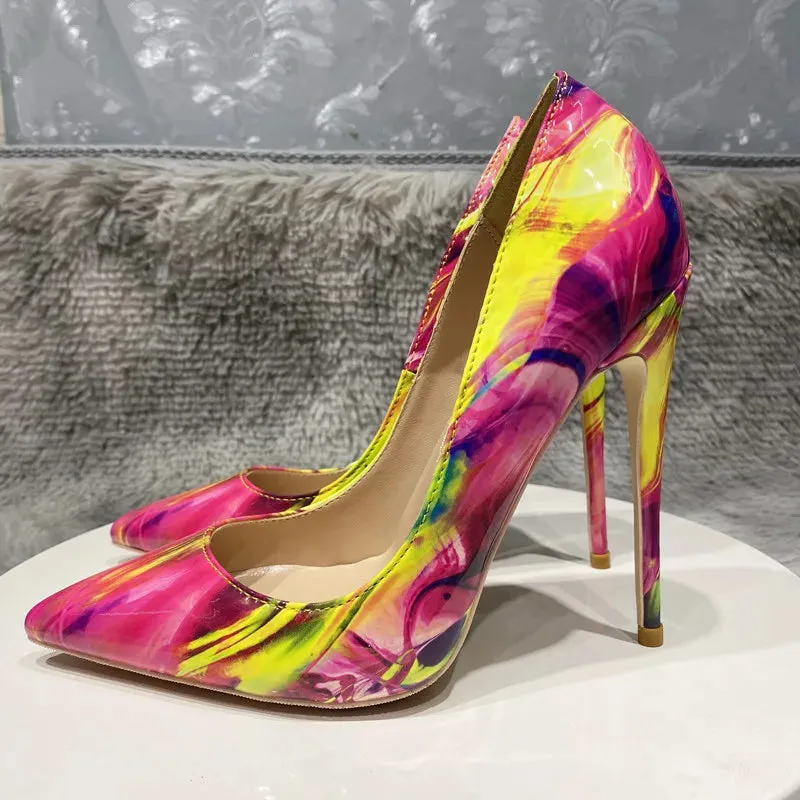 12cm heel Glossy Colorful Print Women