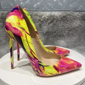 12cm heel Glossy Colorful Print Women
