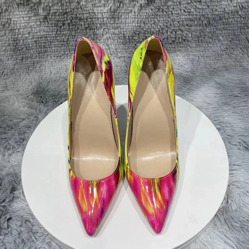 12cm heel Glossy Colorful Print Women