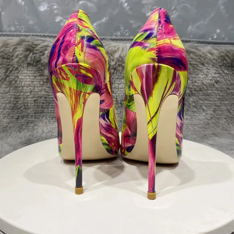 12cm heel Glossy Colorful Print Women