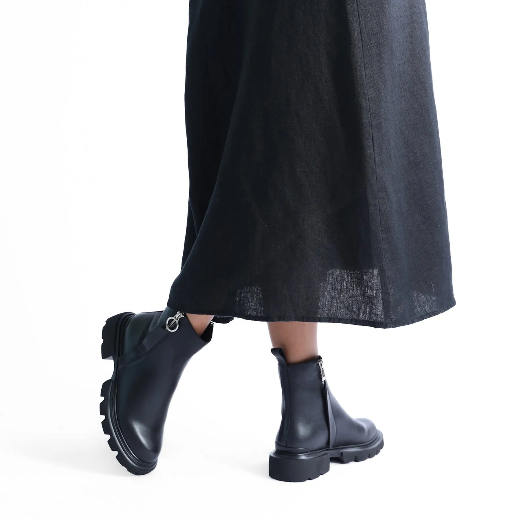 ADELA LEATHER CHUNKY ANKLE BOOTS
