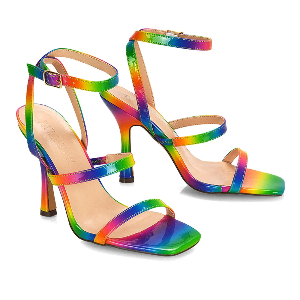 Aimee Square Toe Buckle Closure Stiletto Strappy High Heel Sandal In Black
