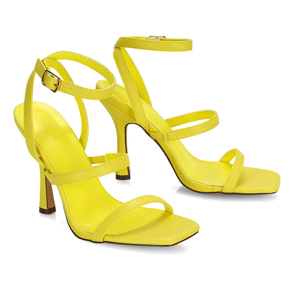 Aimee Square Toe Buckle Closure Stiletto Strappy High Heel Sandal In Black