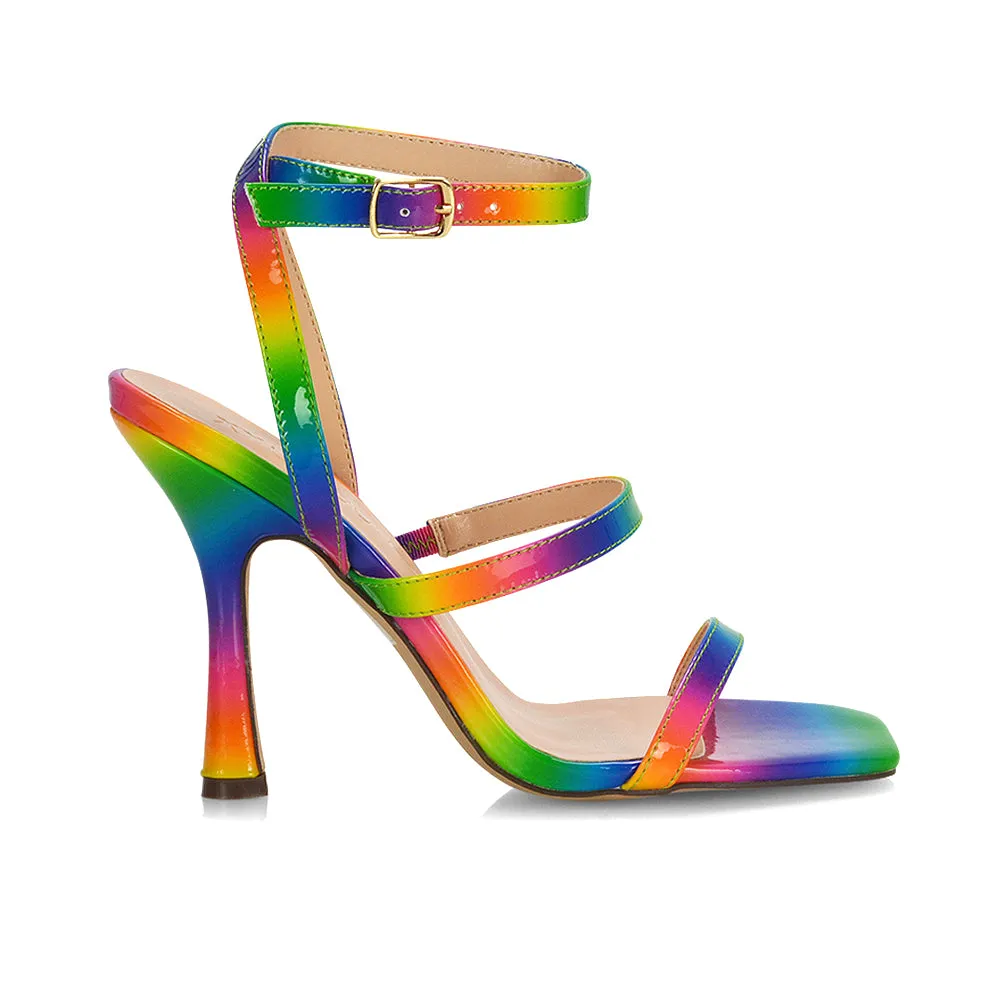 Aimee Square Toe Buckle Closure Stiletto Strappy High Heel Sandal In Black