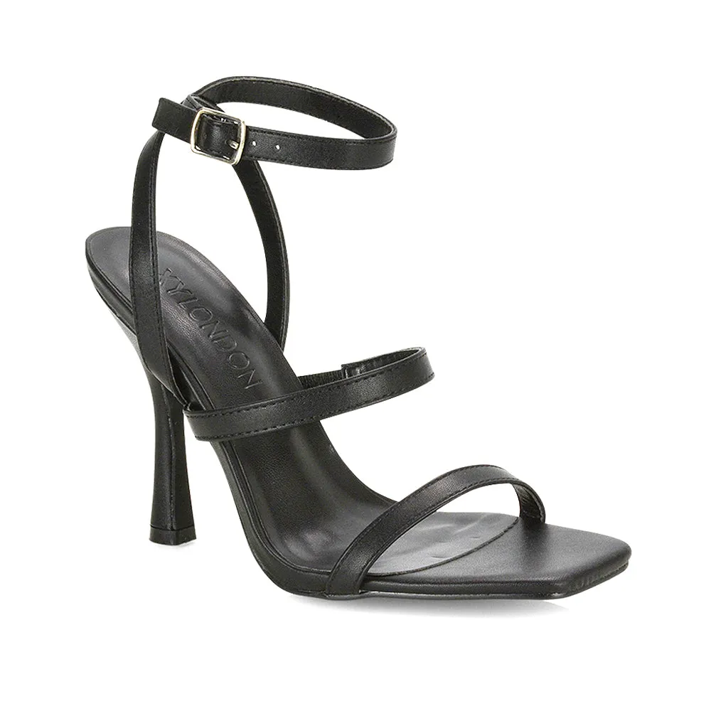 Aimee Square Toe Buckle Closure Stiletto Strappy High Heel Sandal In Black