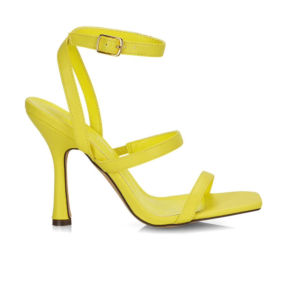 Aimee Square Toe Buckle Closure Stiletto Strappy High Heel Sandal In Black