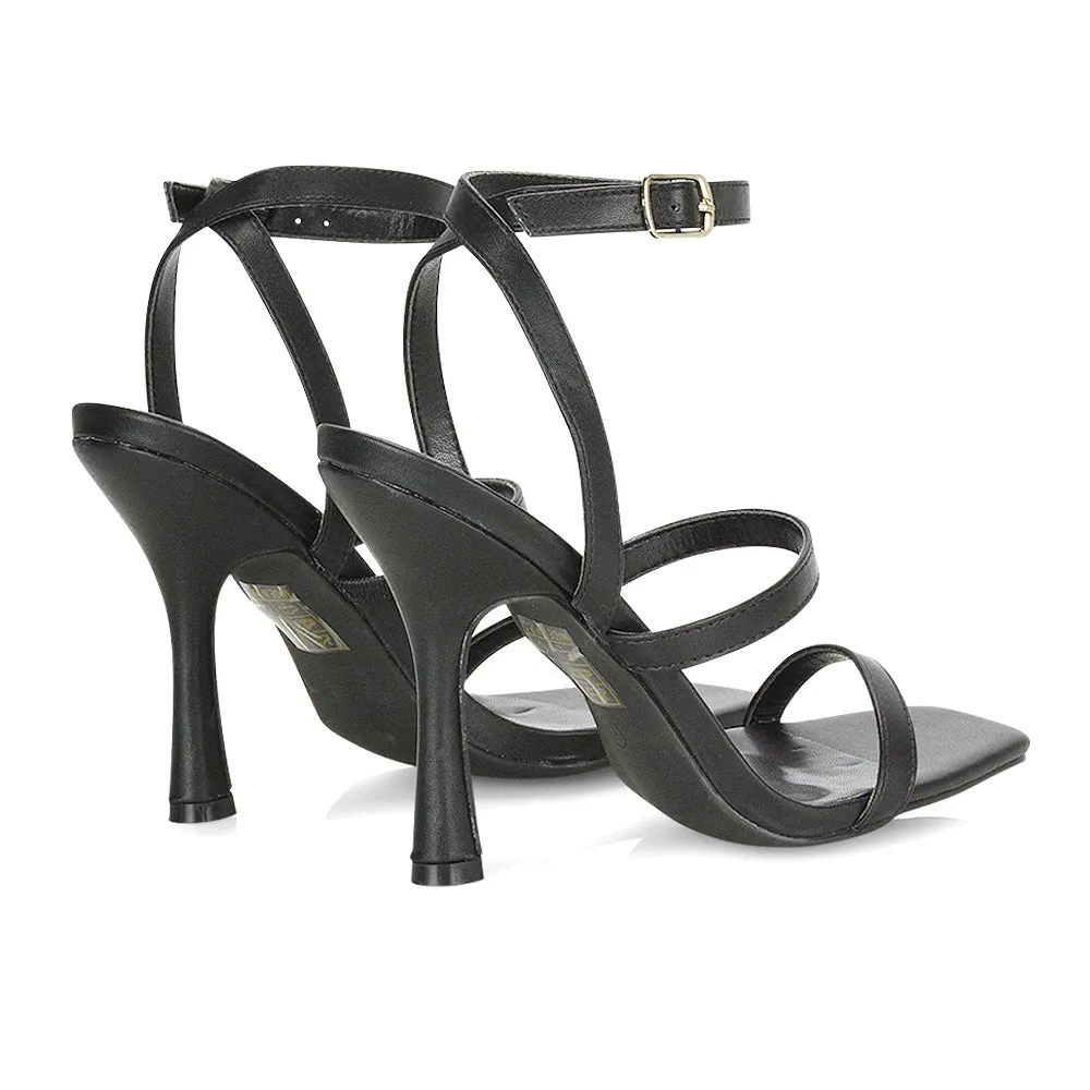 Aimee Square Toe Buckle Closure Stiletto Strappy High Heel Sandal In Black