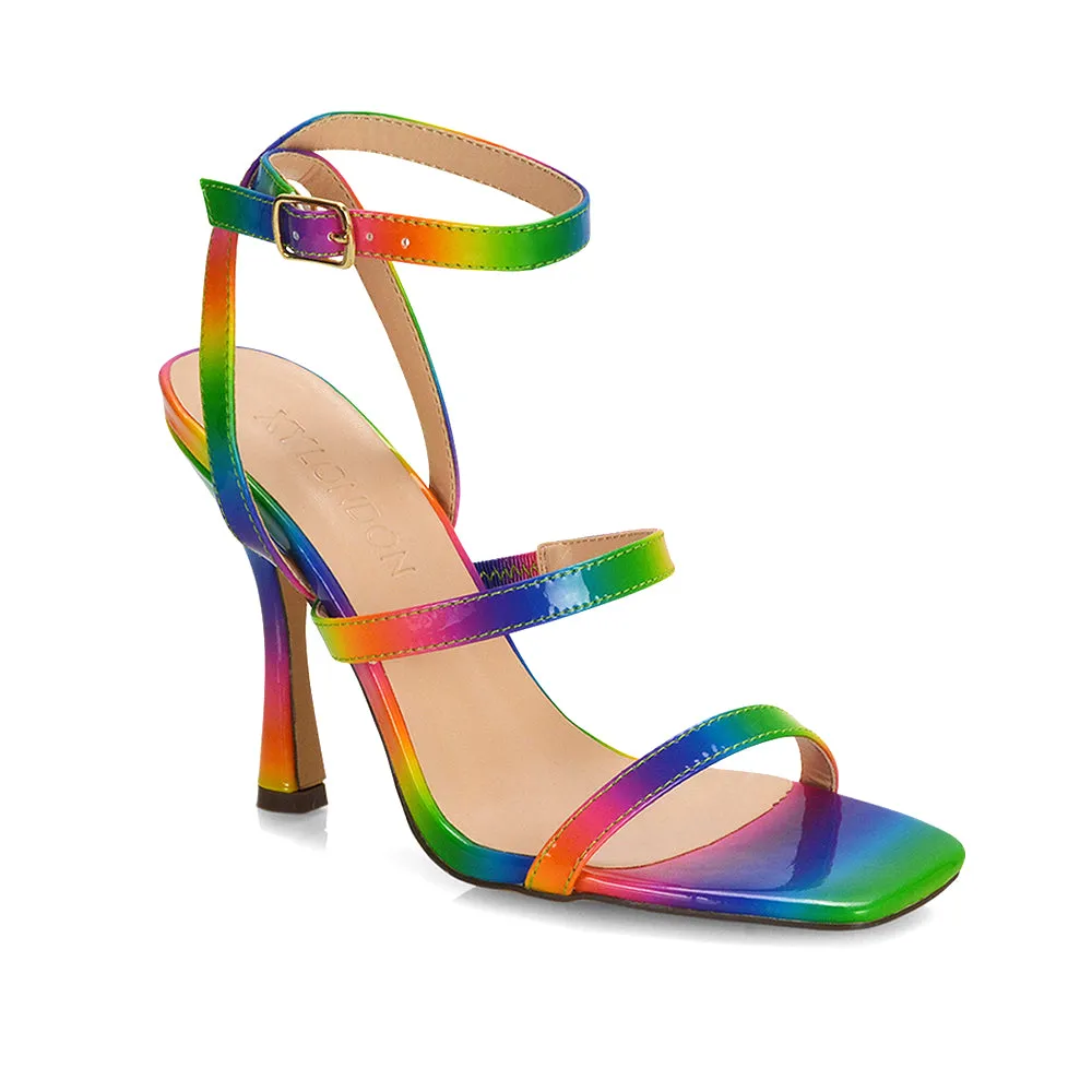 Aimee Square Toe Buckle Closure Stiletto Strappy High Heel Sandal In Black