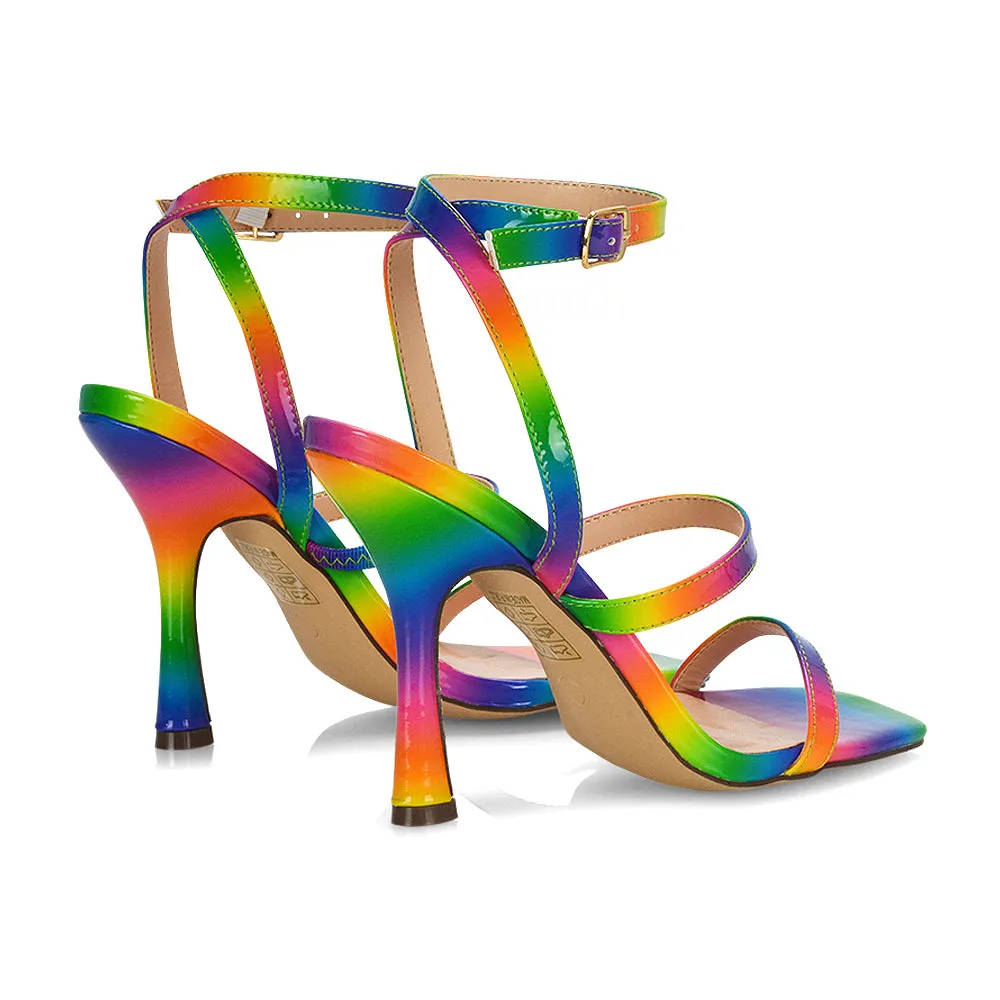 Aimee Square Toe Buckle Closure Stiletto Strappy High Heel Sandal In Black