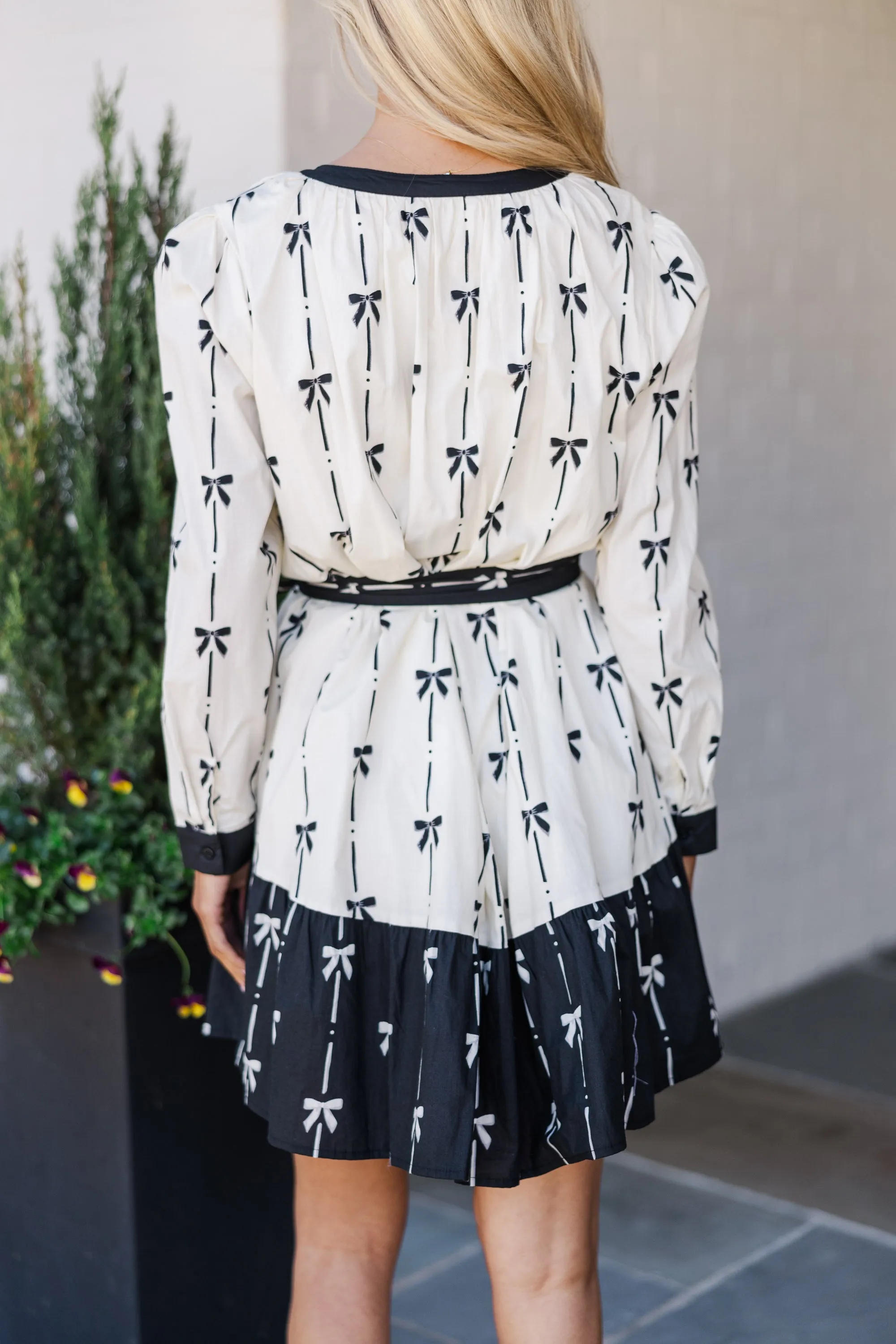 All Tied Up Cream Bow Print Dress