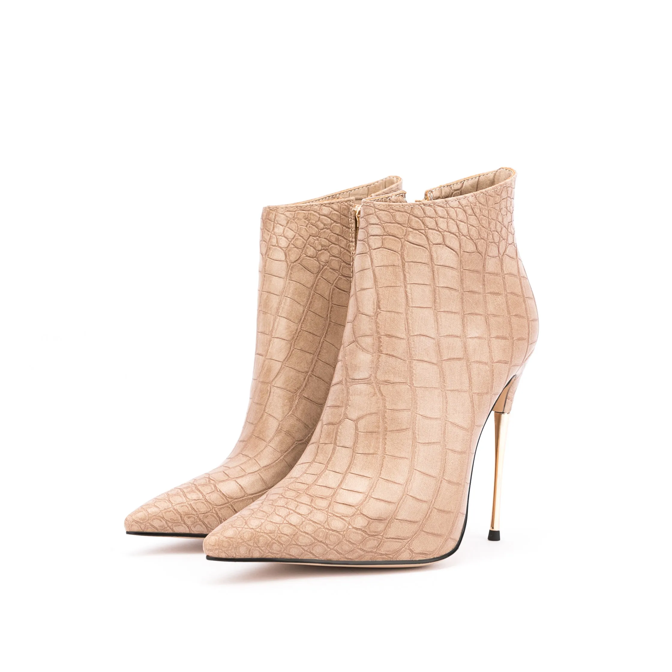 Apricot Stone Texture Pointed Toe Stiletto Ankle Boots