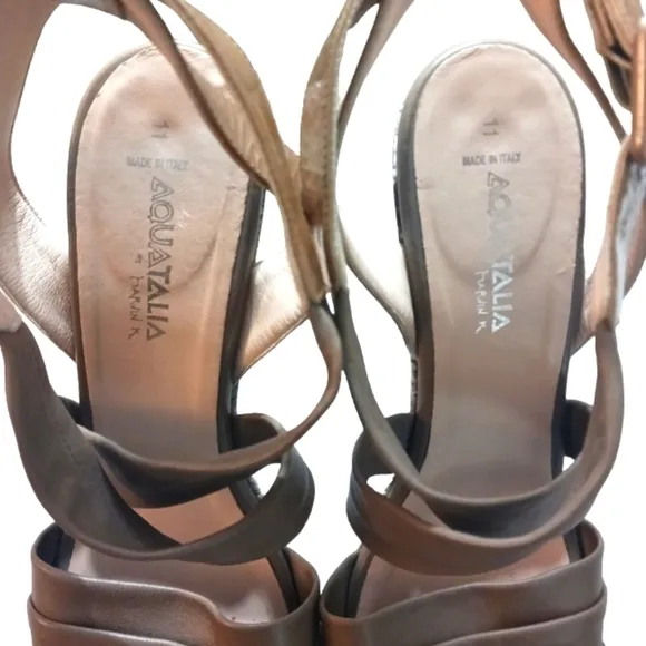 AQUATALIA Taupe Snakeskin Leather Platform Wedge Sandal