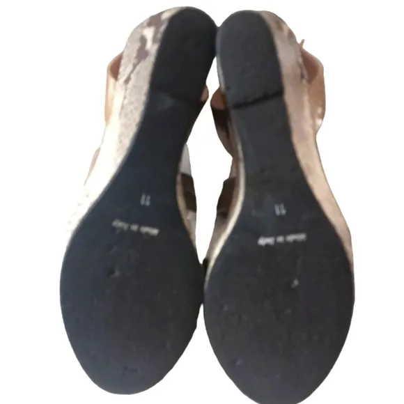 AQUATALIA Taupe Snakeskin Leather Platform Wedge Sandal