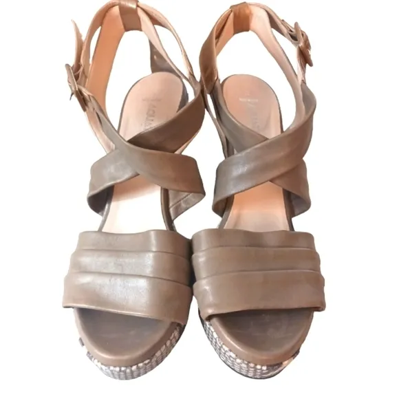 AQUATALIA Taupe Snakeskin Leather Platform Wedge Sandal