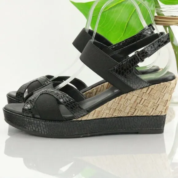 Aquatalia Womens Neve Sandal Size 9 Black Leather Snakeskin Wedge Heel Platform