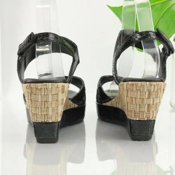 Aquatalia Womens Neve Sandal Size 9 Black Leather Snakeskin Wedge Heel Platform