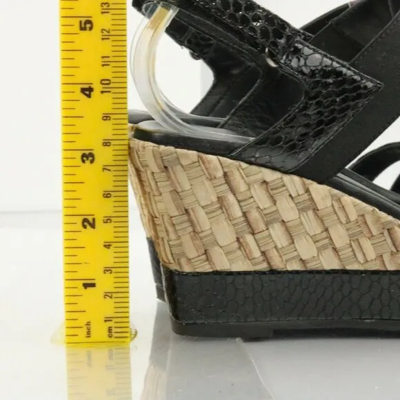 Aquatalia Womens Neve Sandal Size 9 Black Leather Snakeskin Wedge Heel Platform