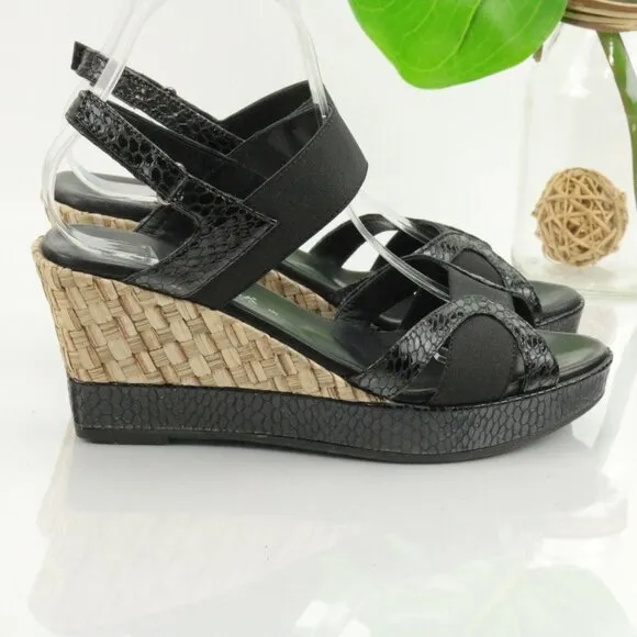 Aquatalia Womens Neve Sandal Size 9 Black Leather Snakeskin Wedge Heel Platform