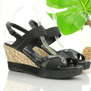 Aquatalia Womens Neve Sandal Size 9 Black Leather Snakeskin Wedge Heel Platform