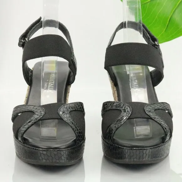 Aquatalia Womens Neve Sandal Size 9 Black Leather Snakeskin Wedge Heel Platform