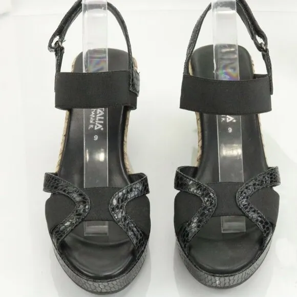 Aquatalia Womens Neve Sandal Size 9 Black Leather Snakeskin Wedge Heel Platform