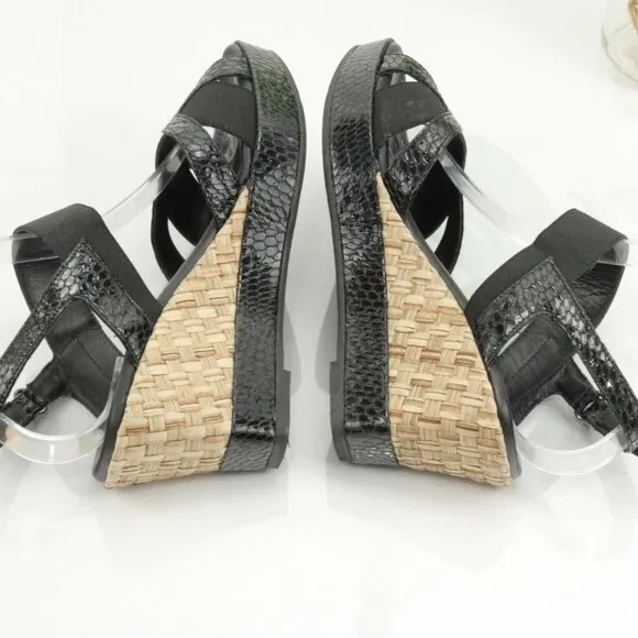 Aquatalia Womens Neve Sandal Size 9 Black Leather Snakeskin Wedge Heel Platform