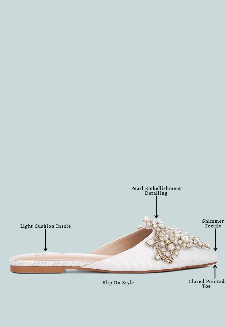 Astre Pearl Embellished Shimmer Mules