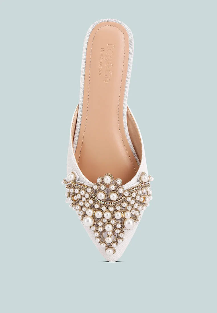Astre Pearl Embellished Shimmer Mules