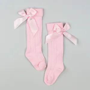 Baby Girls  Knee High socks with Satin Bow - Pink