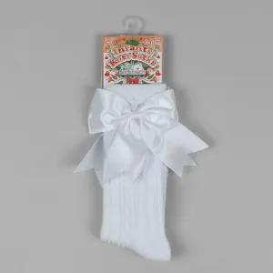 Baby Girls White Knee High socks with Satin Bow