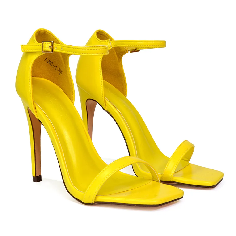 Bambi Square Toe Party Stiletto High Heel Strappy Sandals in Pink