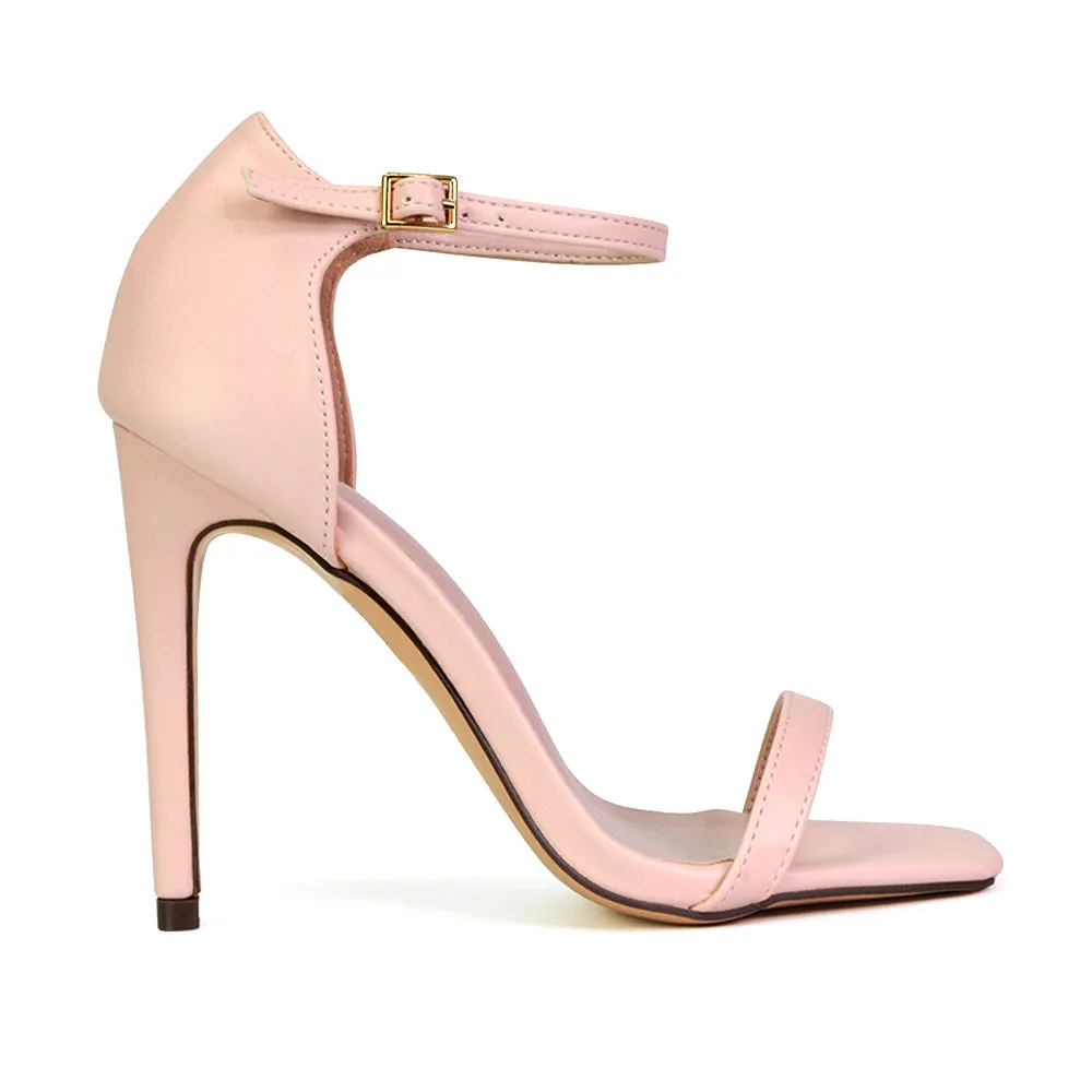 Bambi Square Toe Party Stiletto High Heel Strappy Sandals in Pink