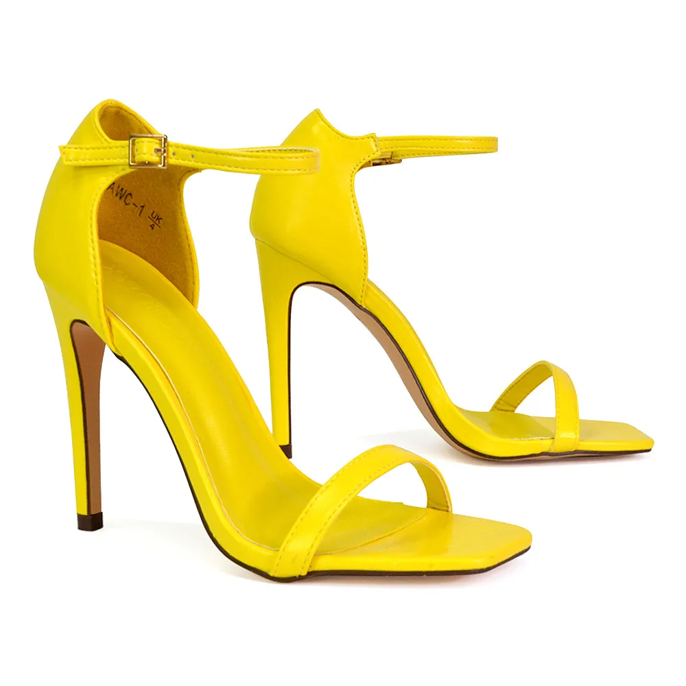 Bambi Square Toe Party Stiletto High Heel Strappy Sandals in Pink
