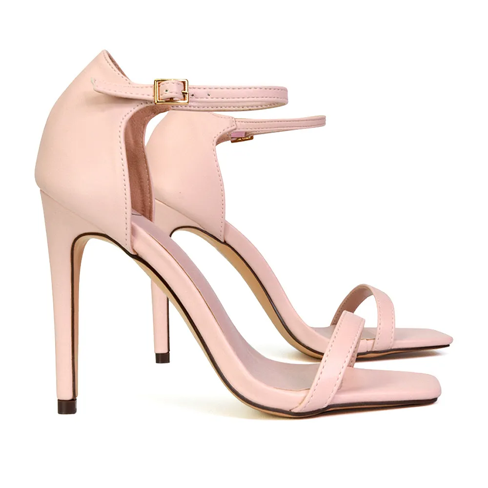 Bambi Square Toe Party Stiletto High Heel Strappy Sandals in Pink