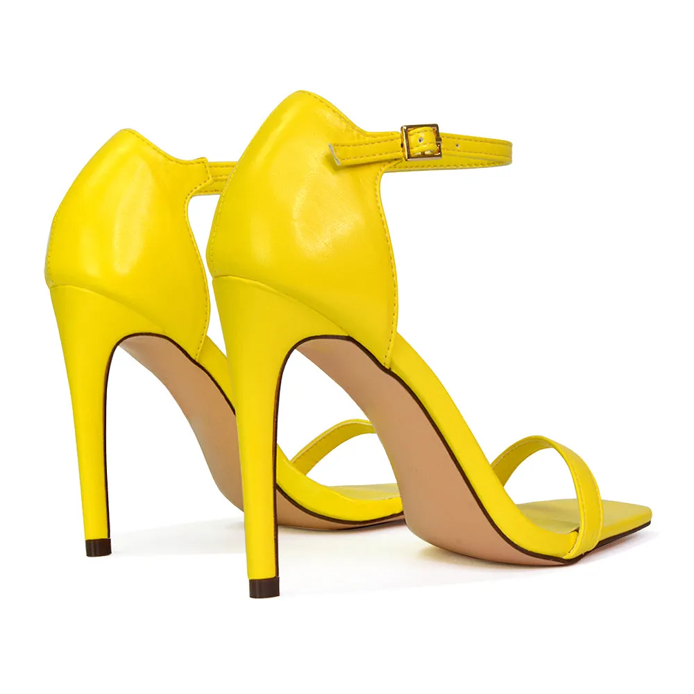 Bambi Square Toe Party Stiletto High Heel Strappy Sandals in Pink