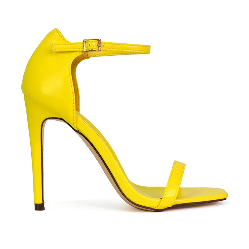 Bambi Square Toe Party Stiletto High Heel Strappy Sandals in Pink