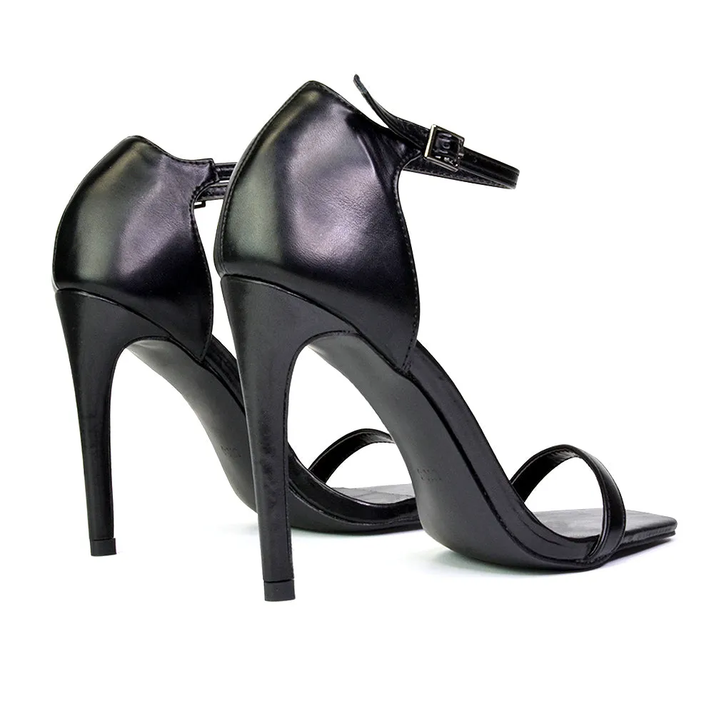 Bambi Square Toe Party Stiletto High Heel Strappy Sandals in Pink