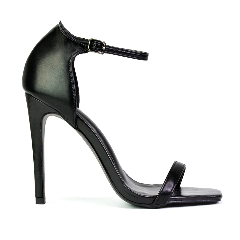 Bambi Square Toe Party Stiletto High Heel Strappy Sandals in Pink