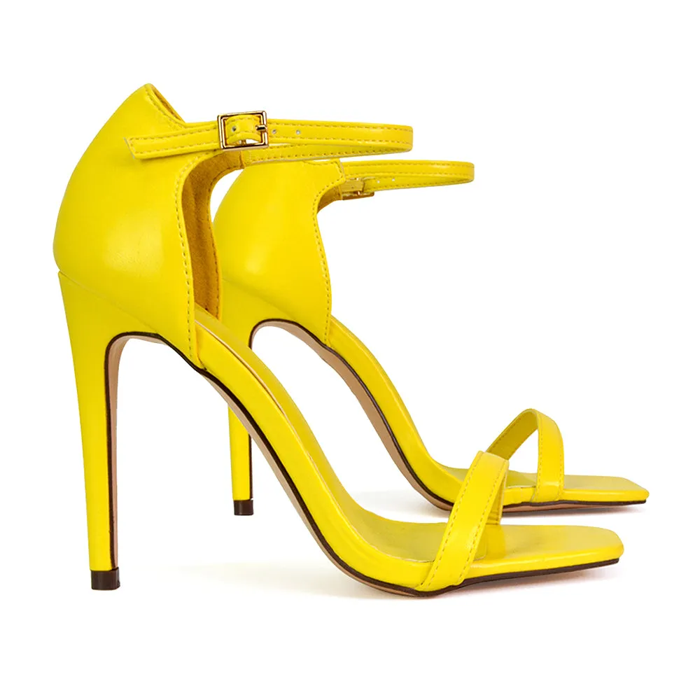 Bambi Square Toe Party Stiletto High Heel Strappy Sandals in Pink