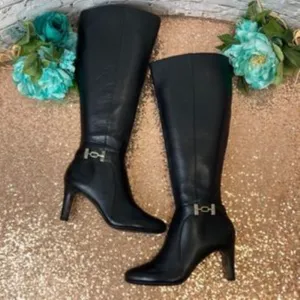 BANDOLINO Lamari Black Leather Wide-Calf Dress Boots 7.5M-WC