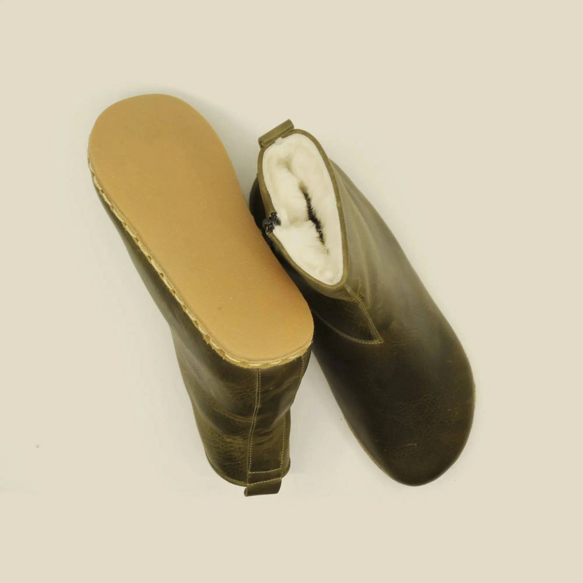 Barefoot Walking Leather Boots Men's Olive Green