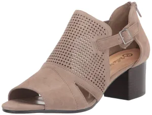 Bella Vita Women's Illiana Block Heel Heeled Sandal, Almond Suede Leather, 9