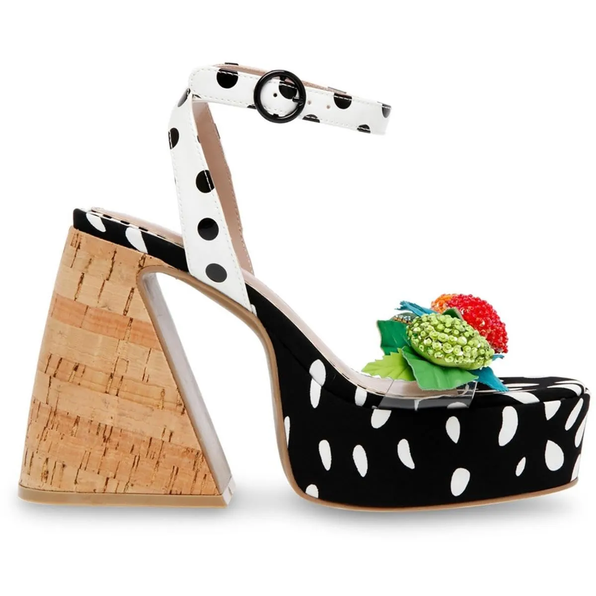 Betsey Women's Sprite Heeled Sandal, Black/White Multi, 8