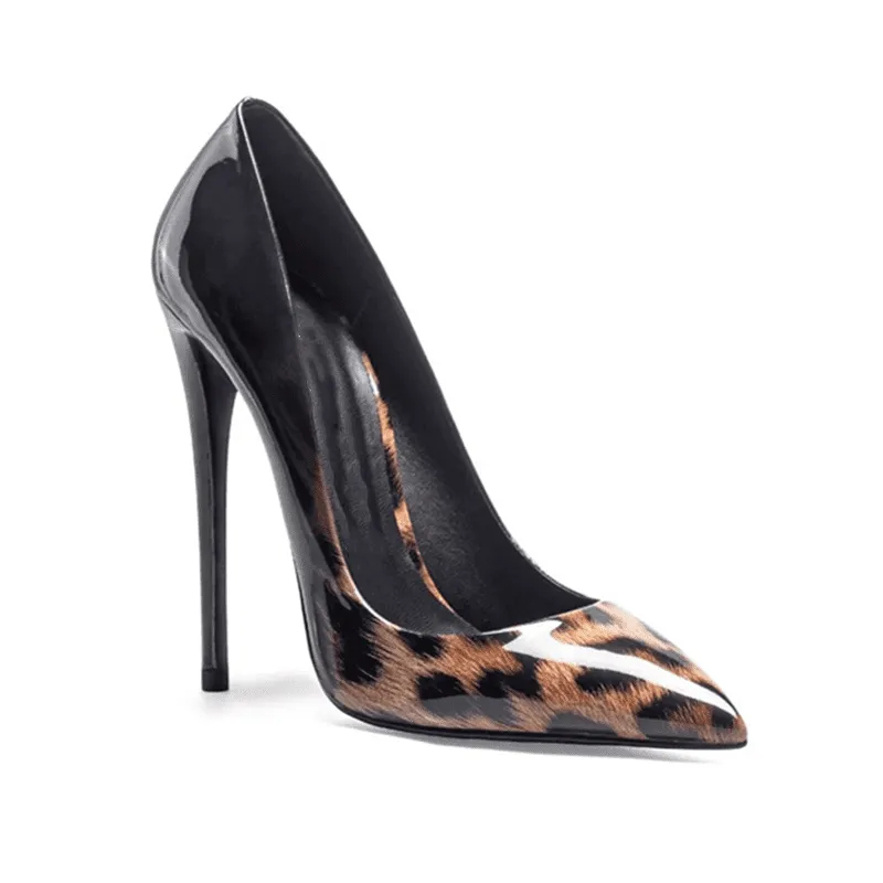 Black Gradient Leopard Print Pointy Toe Stiletto Heel Pumps