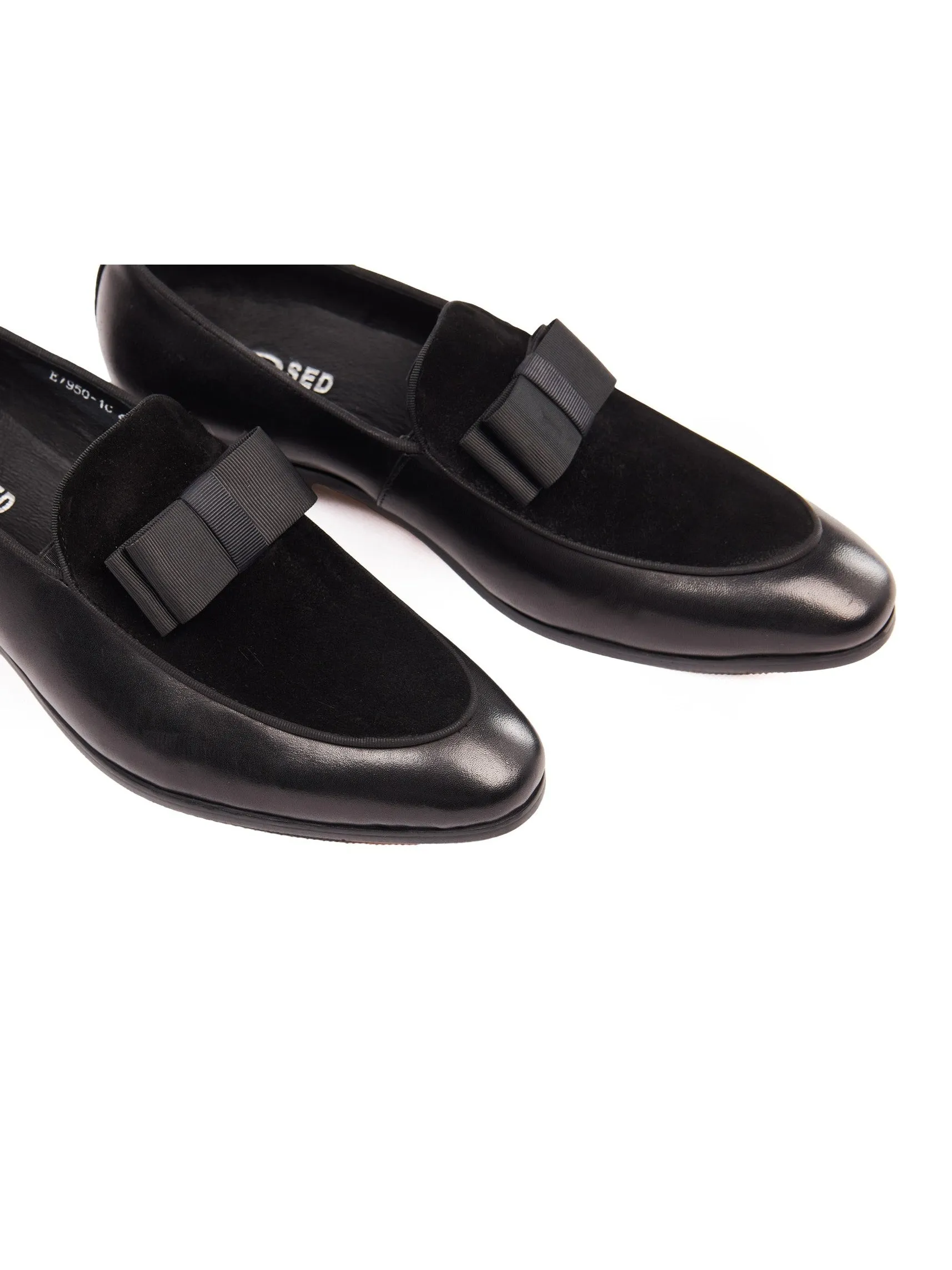 BLACK SUEDE & LEATHER BOW TIE LOAFERS