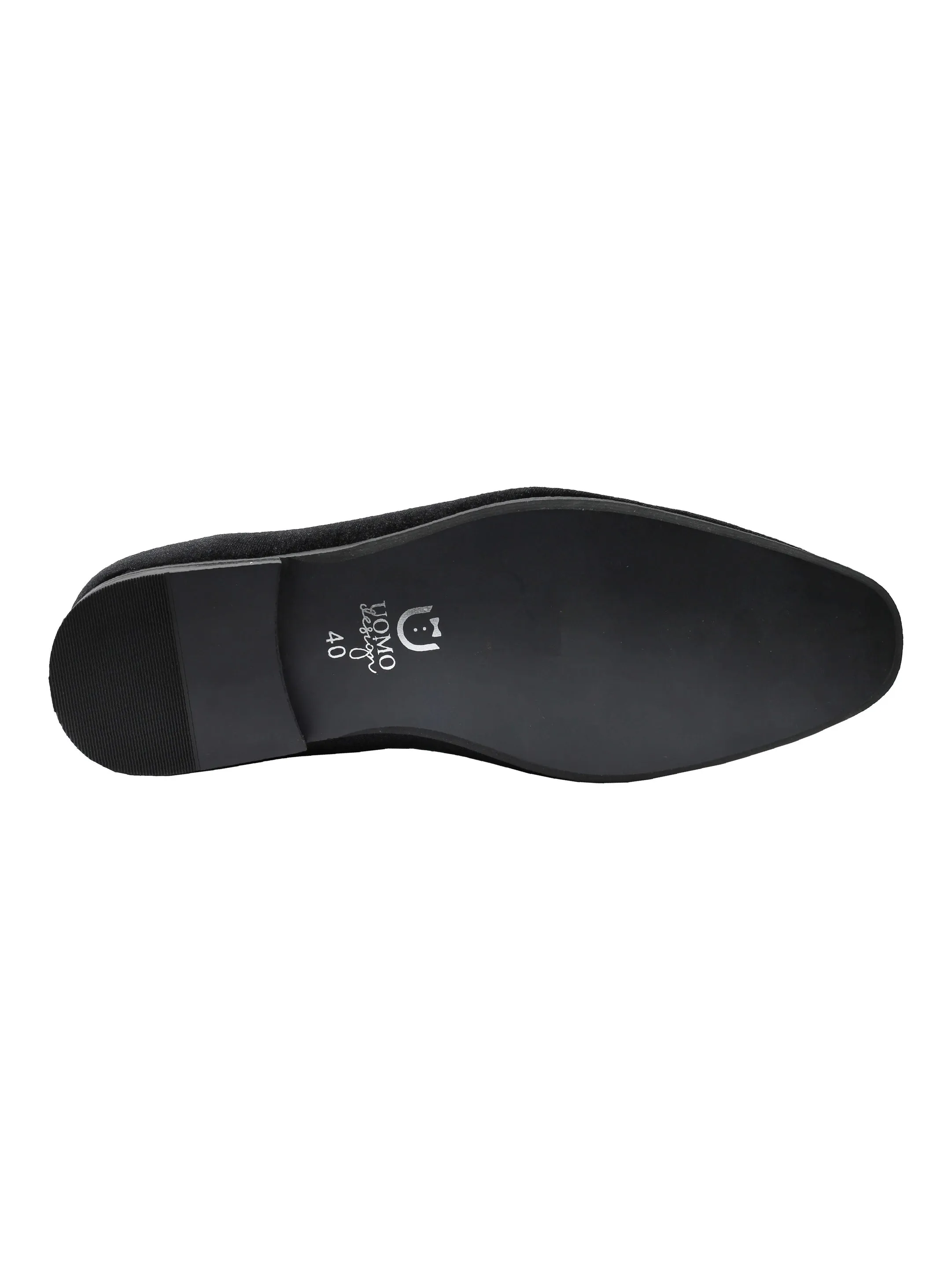 BLACK VELVET LOAFERS WITH DIAMOND CHAIN BUCKLE