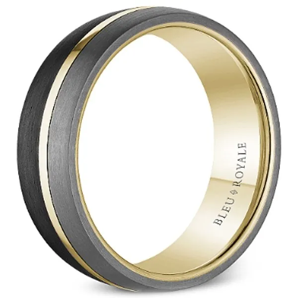 Bleu Royale Three-Tone Gold, Forged Carbon & Tantalum Stripe Wedding Band