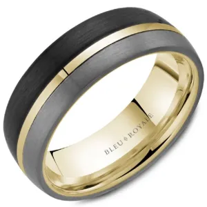 Bleu Royale Three-Tone Gold, Forged Carbon & Tantalum Stripe Wedding Band